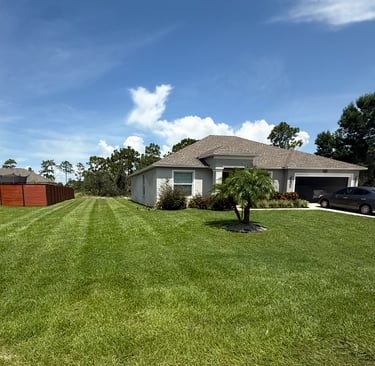 a house with a car parked in the grass