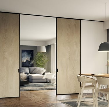 Paneles correderos para separar ambientes en espacios con madera natural y diseño contemporáneo