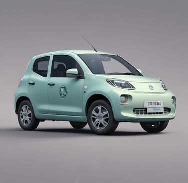a small car with a small badge on the side