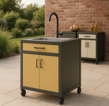 a kitchen island with a sink and a sink