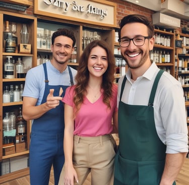 A small, round robot with a smooth white surface and blue accents operates a blue laptop on a sleek, floating platform. The robot has glowing eyes and an antenna on its head, with an 'AI' emblem on its front.