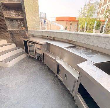 ครัวบาร์ริมสระ โรงแรม พัทยา เคาน์เตอร์สแตนเลสสั่งทำ | custom stainless pool bar kitchen Pattaya