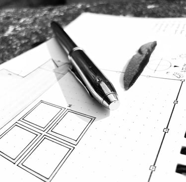 Mechanical pencil of sketchbook plan of garden