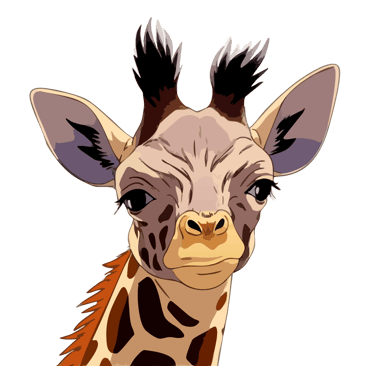 Graphic art print of a baby giraffe staring quizzically at the viewer, derived from original African wildlife photography.