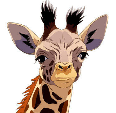 Baby giraffe graphic art print, looking quizzically at the viewer.