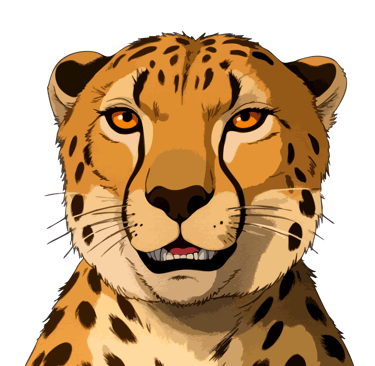 Graphic art print of a cheetah at close range looking back at the viewer, derived from original African wildlife photography.