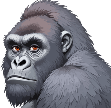 Silverback mountain gorilla graphic art print, holding the viewer's gaze.