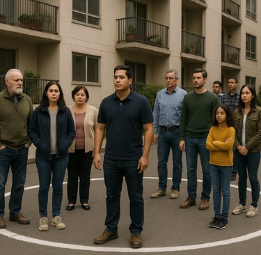 vecinos participando en simulacro de sismo
