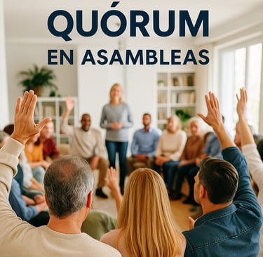 Propietarios reunidos en asamblea de edificio verificando quórum para toma de decisiones