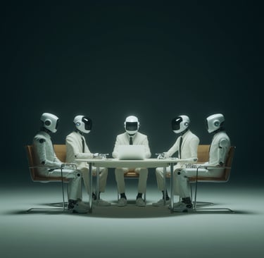 a group of people sitting around a table with a laptop.AI Agent - AI assistant - Funnel de vente