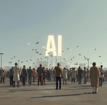 a crowd of people standing around a large letter a