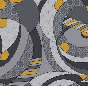 "Contemporary geometric textile design in monochrome & mustard"