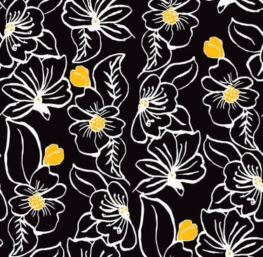 “Classic black floral design with yellow petals — bold and elegant.”
