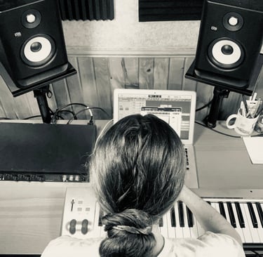 Overhead view of Camus mixing at Music Man Studios