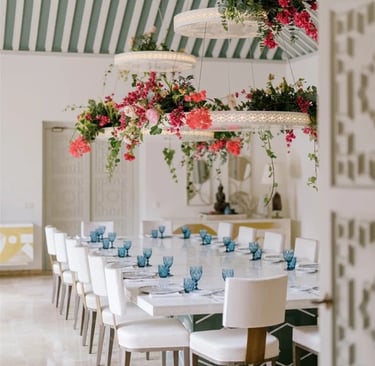 Villa El Rincon ornate dining room with floral wedding decor