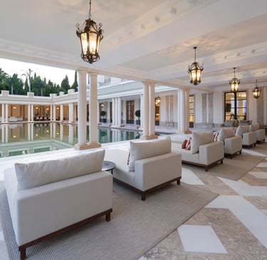 Covered terrace lounge with marble flooring