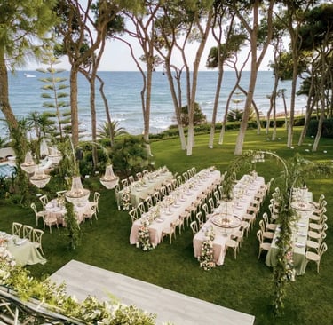 Wedding ceremony setup at Villa El Rincon facing the sea