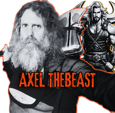 black white image of Axel TheBeast with his spirit companion behind