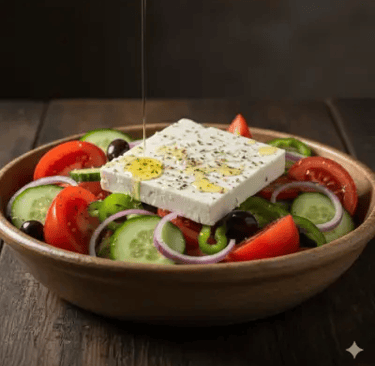 Σαλάτα χωριάτικη - ελληνική σε μπόλ με λαχαικά και φέτα τυρί.