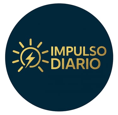 Impulso Diario logo with a golden sun and lightning bolt icon on a dark blue circular background.