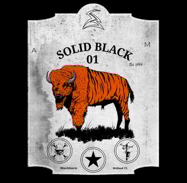 a sign with a buffalo with tiger stripes on it