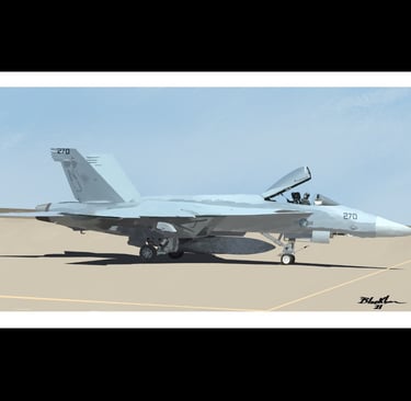Digital painting of F-18 Hornet during pre flight 