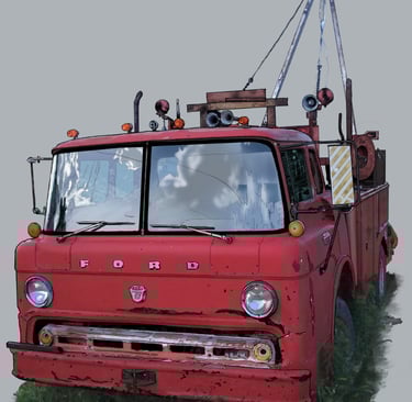 a classic red truck with wench on it