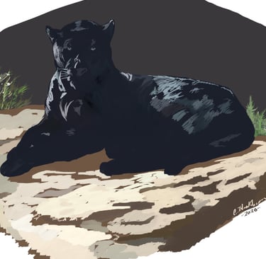 A digital painting of a black panther