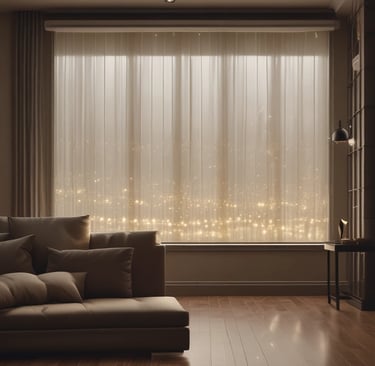 A variety of roller blinds displayed in a showroom.
