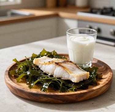 Iodine-rich foods including seaweed and cod supporting pineal gland and natural healing 