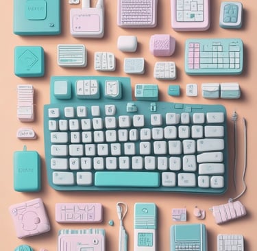 A collection of e-books displayed on a tablet with a pastel background.