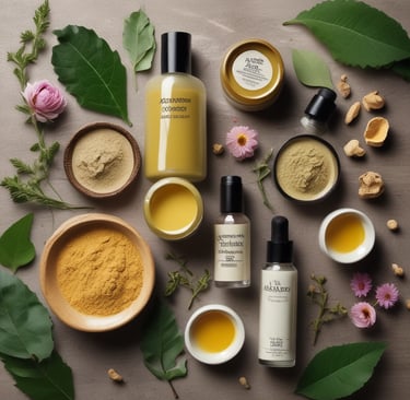 Close-up of fresh herbal ingredients used in natural cosmetics.