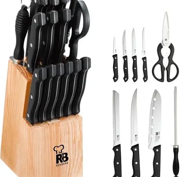 RENBERG Tenessy | Couteaux de cuisine | set complet de 15 pièces avec support en bois