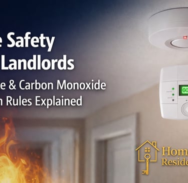 Smoke and carbon monoxide alarms on a wall for landlord fire safety compliance and regulations.