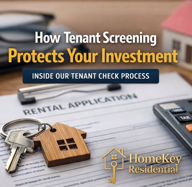 Rental application document with house keys and calculator for property investment tenant screening.