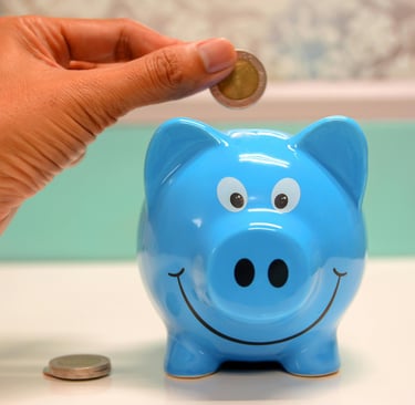 a person putting a coin into a piggy bank