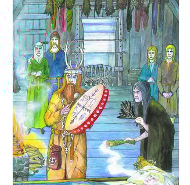 Anglo-Saxon Shaman Healer at a child's bedsidt 