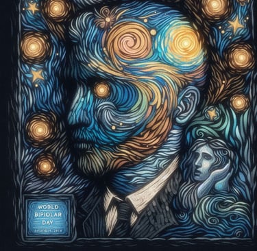 Artistic image represeting Vincent Van Gogh Art style to celebrate his birthday on World Bipolar Day