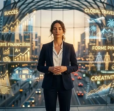 une femme avec les yeux fermées dans un hall qui r^ve a une vie meilleurs