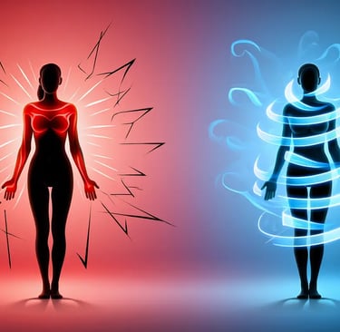 illustration douleurs des femmes en rouge et en bleu quand elle se rétabli