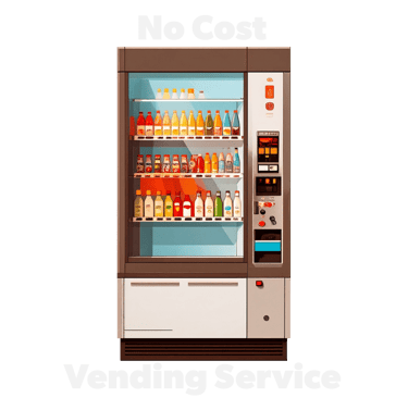 No cost vending service machine stocked with various glass bottled beverages and snacks on display.