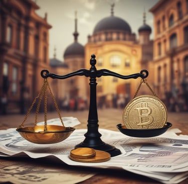 Image illustrant la critique islamique de la monnaie fiduciaire : une balance symbolique opposant un