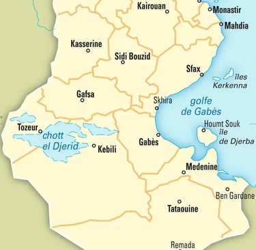 Carte de la Tunisie actuelle