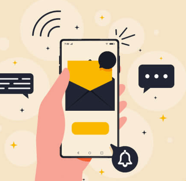 A smart phone receiving SMS and email notifications from The  PCC Panther Pantry App.