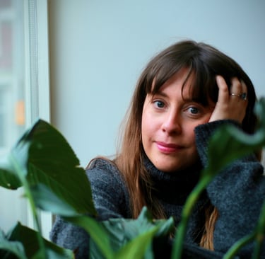 Bryony Cole, actor, in a living room