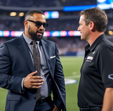 investigator speaking with nfl owner sideline