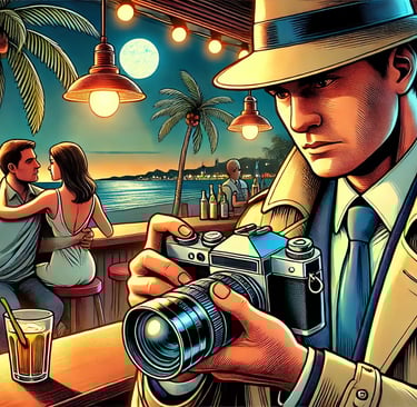 a man in a hat observing a couple making out