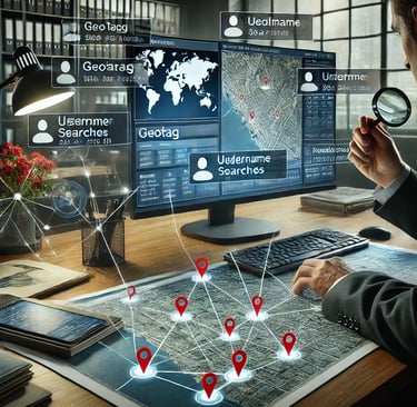 Investigator working on a case using OSINT and social media techniques