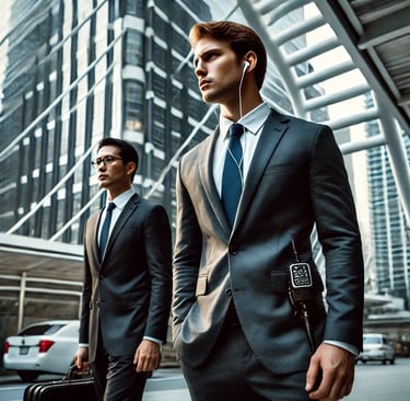Executive protection professional discreetly providing security for a high-profile business executiv