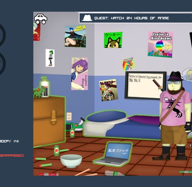 Screenshot of the remake of Fedorable Life, a neckbeard simulator, showing the redesigned interface.